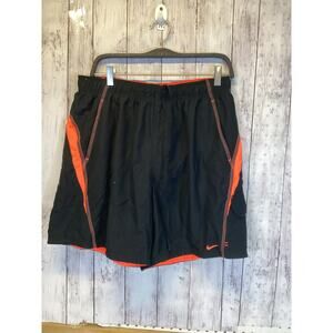 Nike Men’s XL Athletic Shorts Black Orange Mesh Lined Training Board Shorts